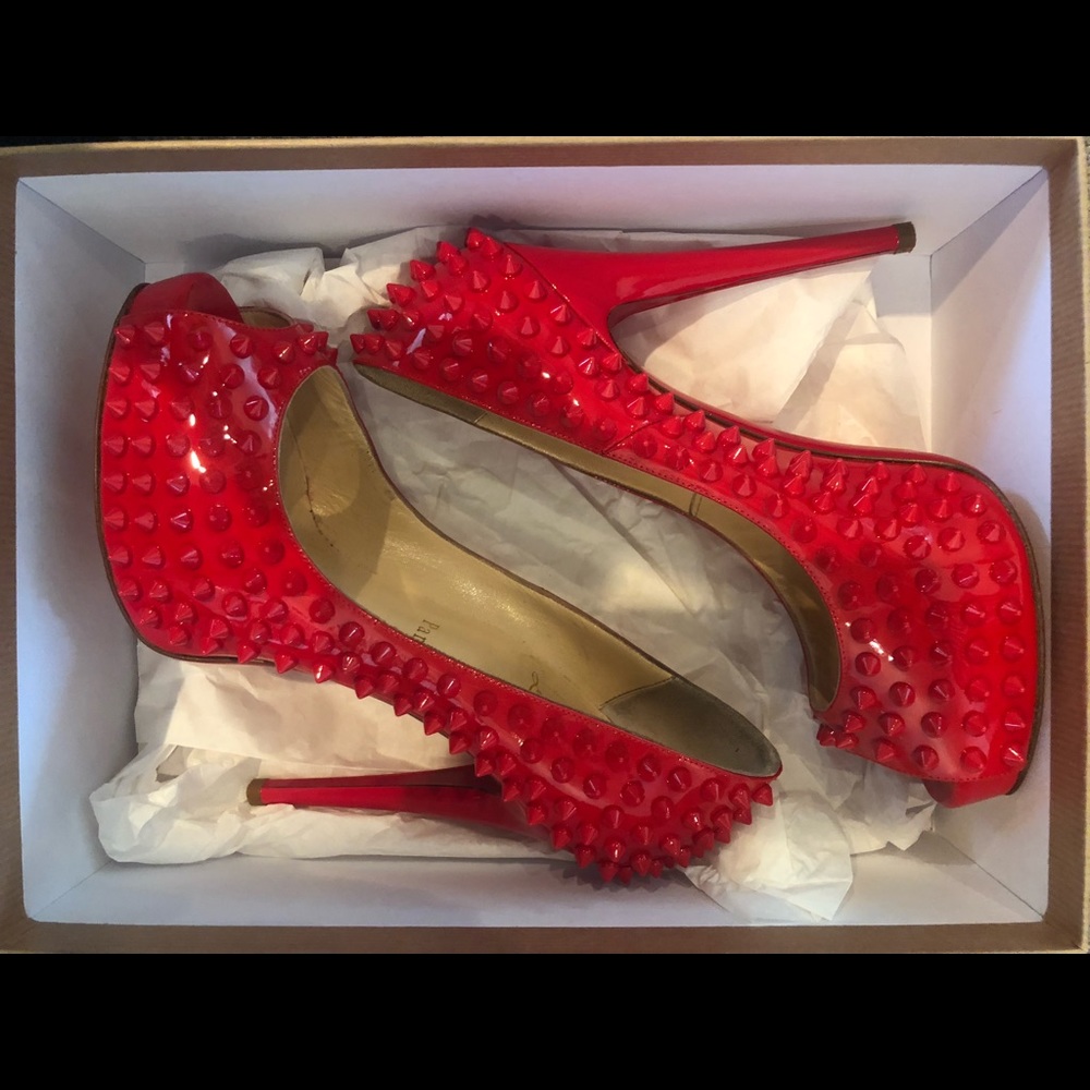 Louboutin size 37 red spiked heels